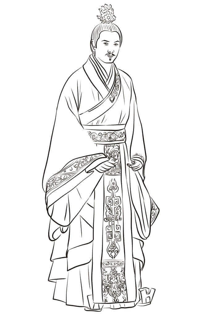 Dibujo de Hombre Chino Llevando Hanfu para Colorear y Imprimir