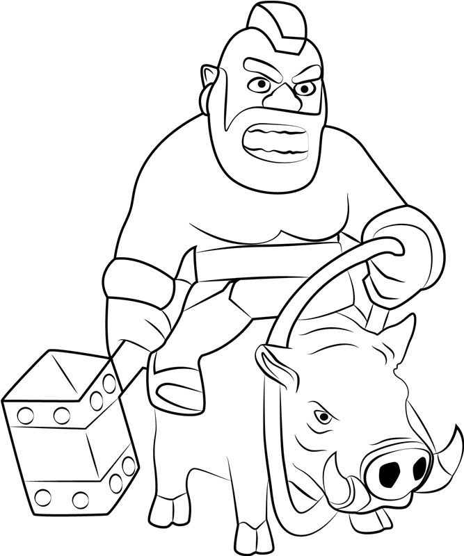 Dibujo de Jinete de Cerdo Montando Jabalí para Colorear y Imprimir