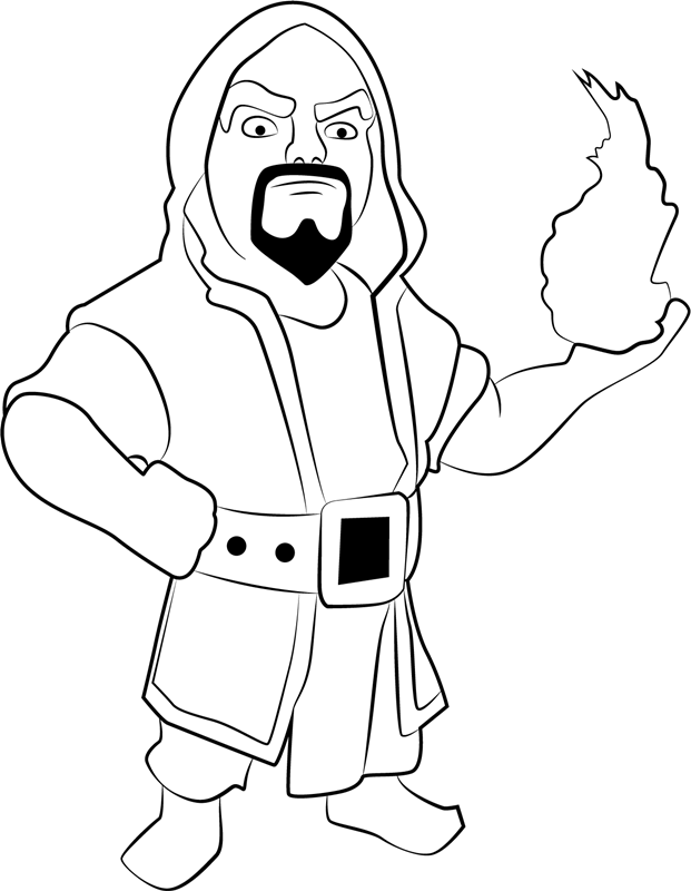 Dibujo de Mago Con Fuego para Colorear y Imprimir