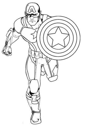 Dibujo de Capitán América Corriendo para Colorear y Imprimir