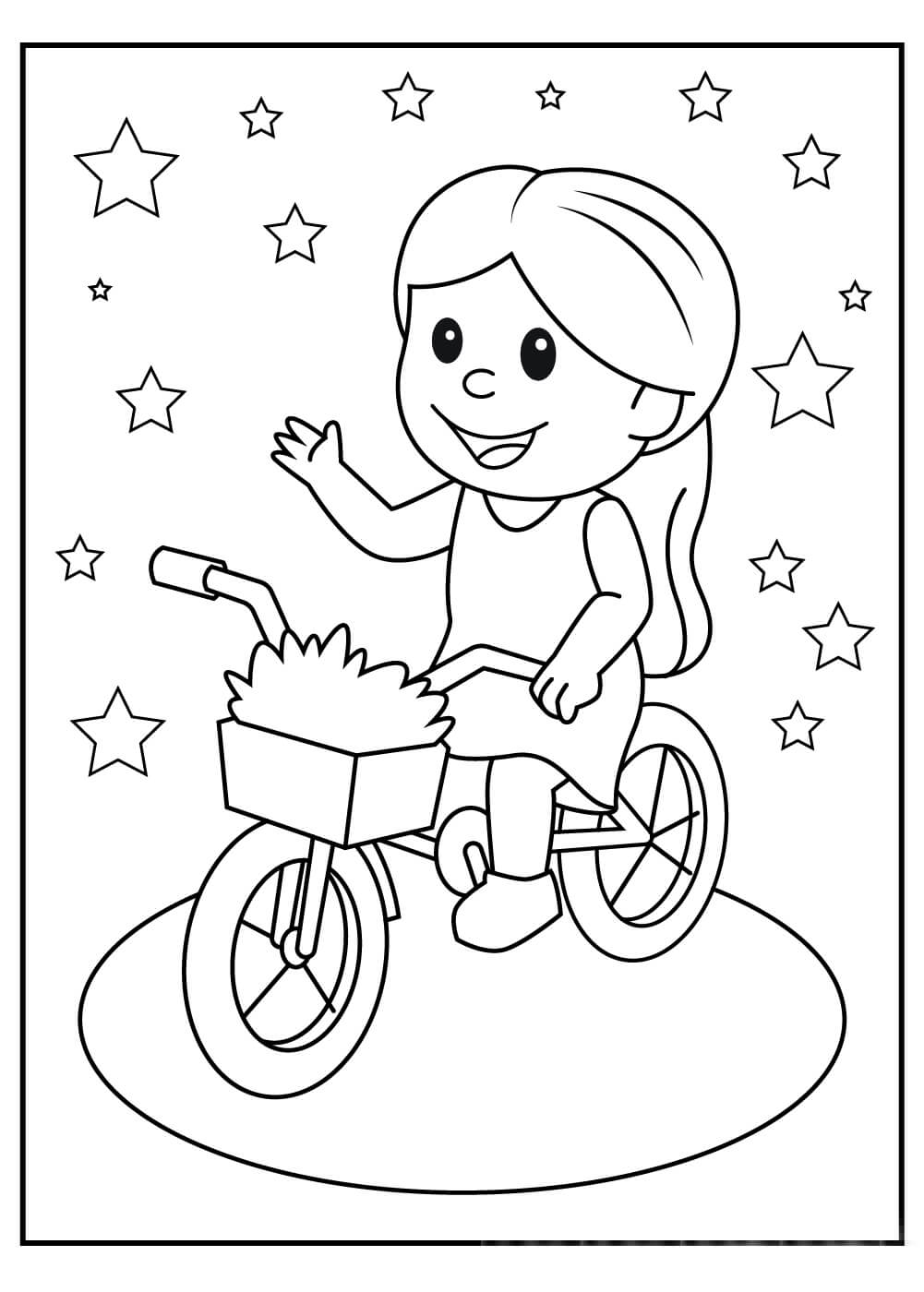 Dibujo de Ciclismo Chica Con Estrella para Colorear y Imprimir