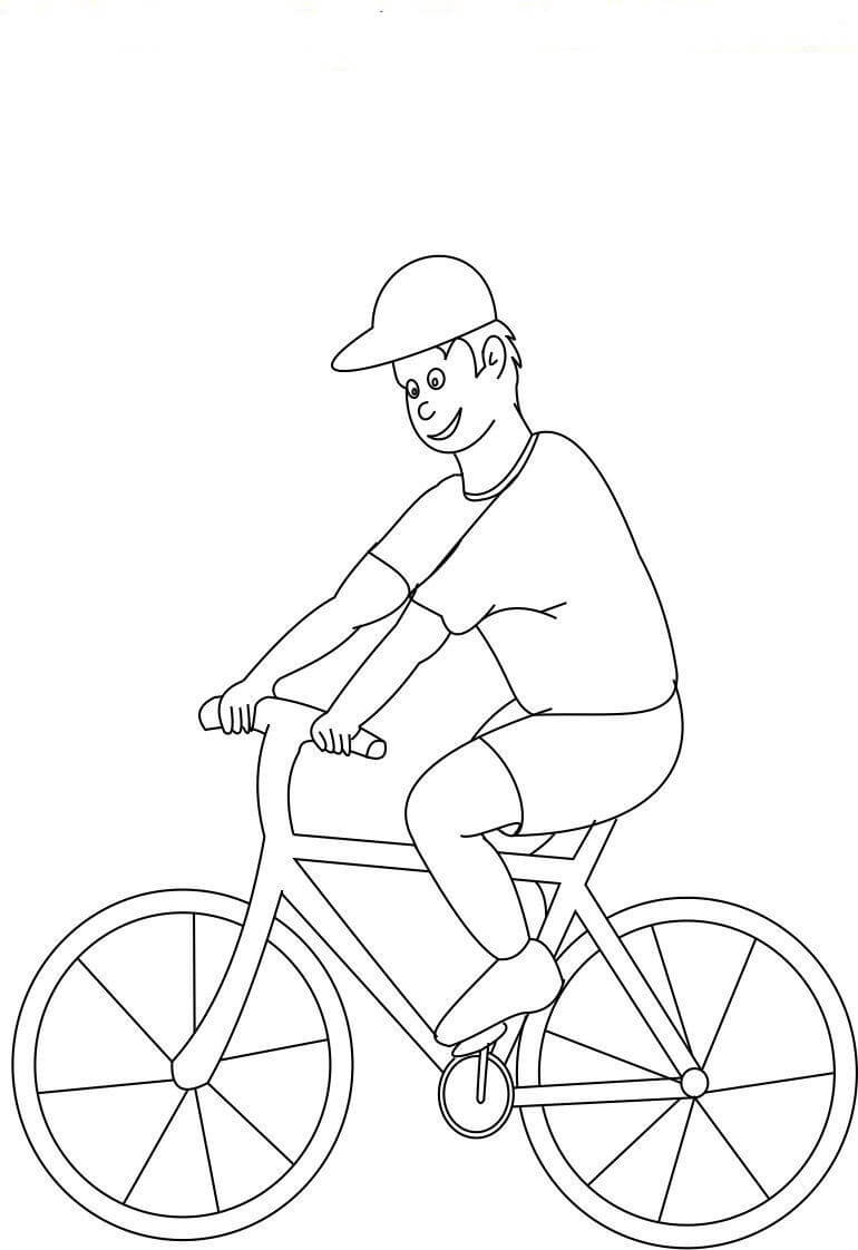 Dibujo de Ciclismo Niño Sonriente para Colorear y Imprimir