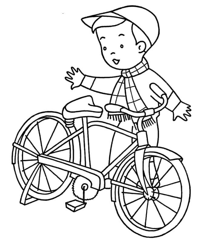 Dibujo de Invierno Ir de Compras En Bicicleta para Colorear y Imprimir