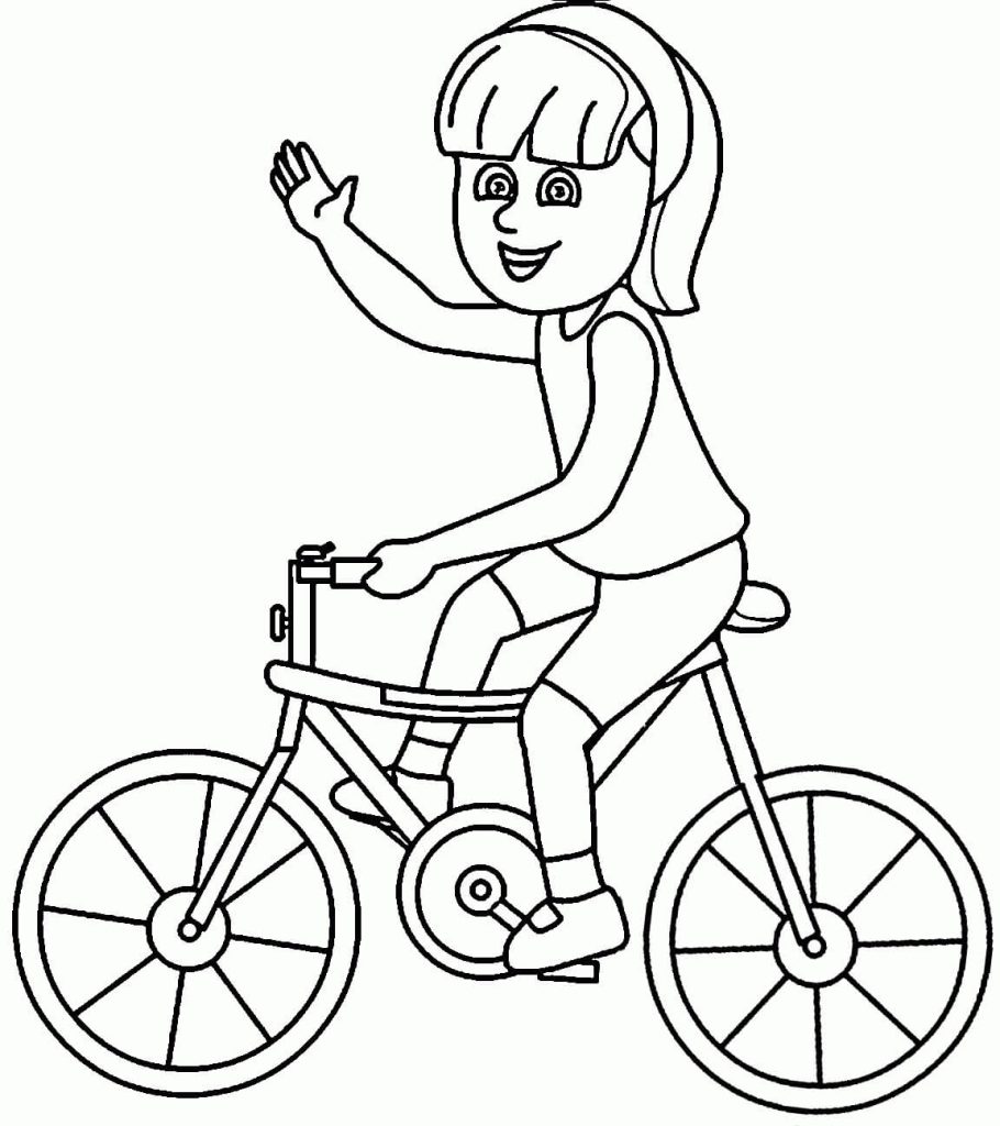 Dibujo de Niña Ciclismo para Colorear y Imprimir