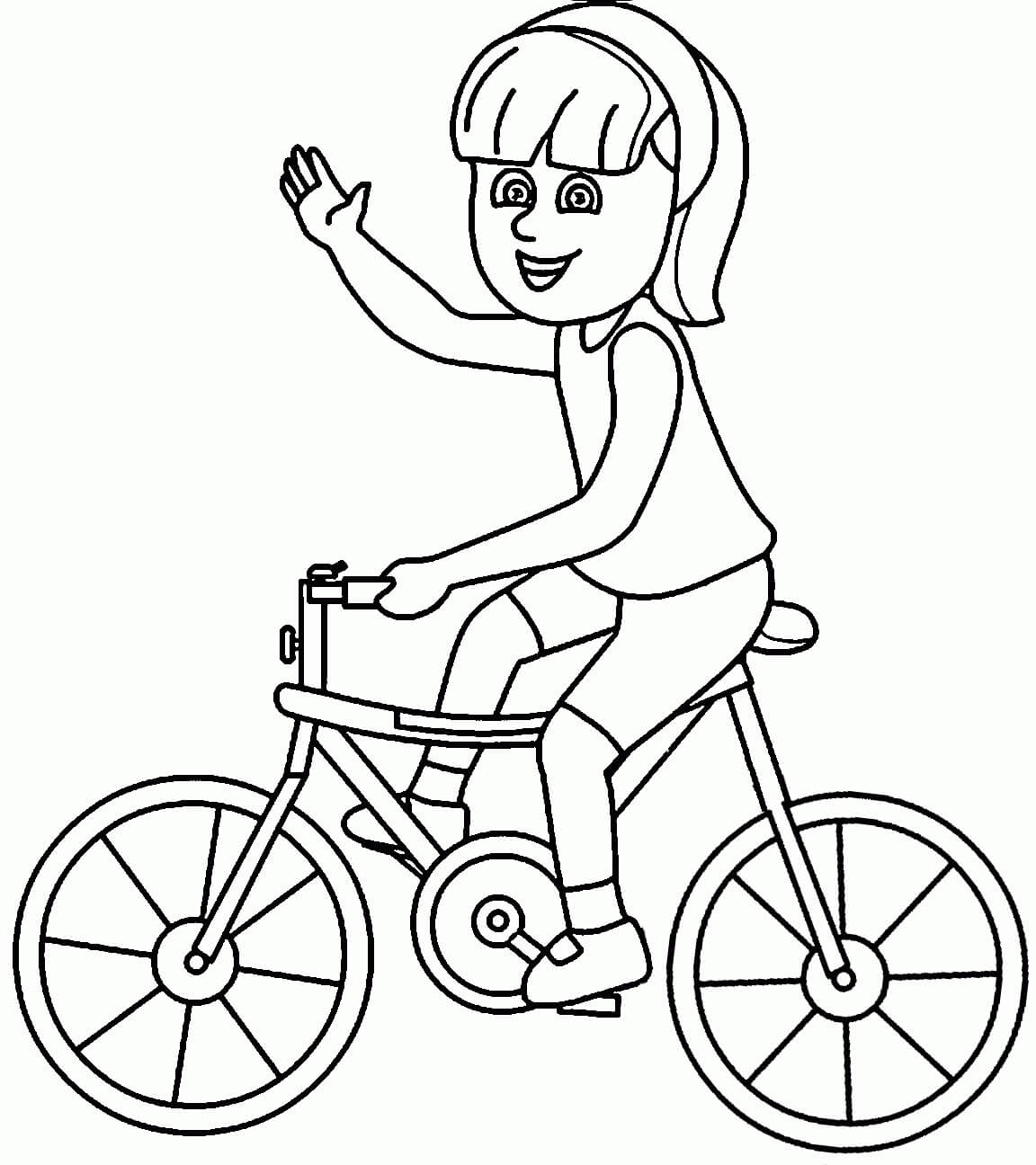 Dibujo de Niña Ciclismo para Colorear y Imprimir