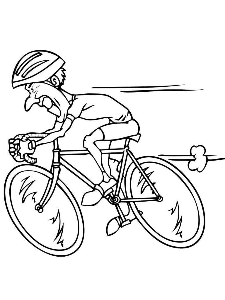Dibujo de Un Ciclista Montando a Alta Velocidad para Colorear y Imprimir