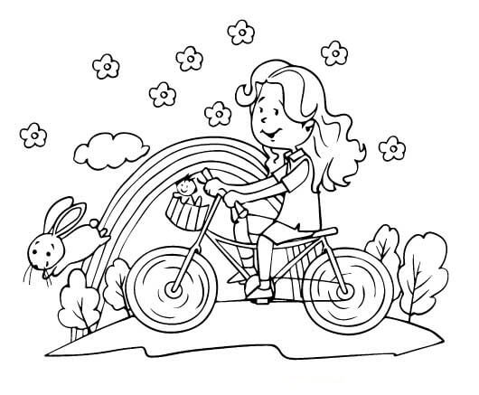 Dibujo de Una Linda Chica Montando Bicicleta para Colorear y Imprimir