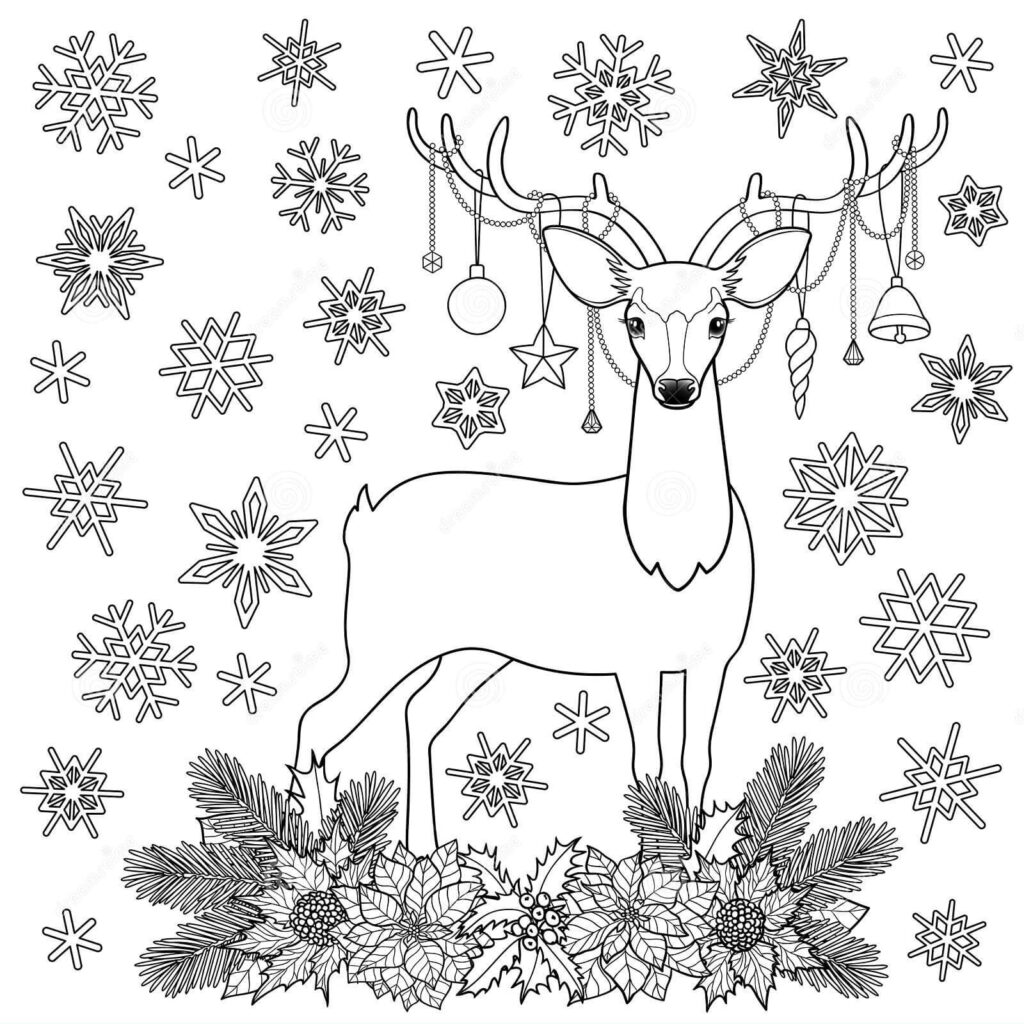 Dibujo Navidad Ciervos Vacaciones De Invierno Para Imprimir Y Colorear