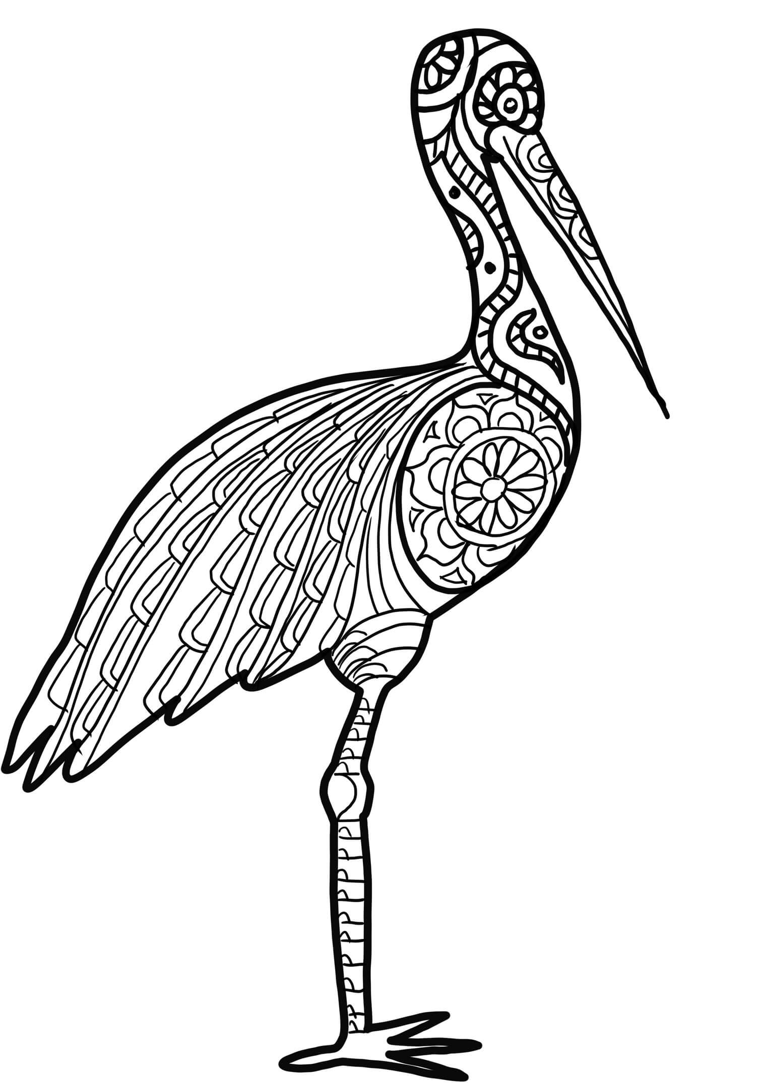 Dibujo de Cigüeña Mándala para Colorear y Imprimir
