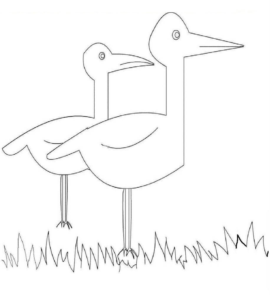 Dibujo de dos Cigüeñas Fáciles 1 para Colorear y Imprimir