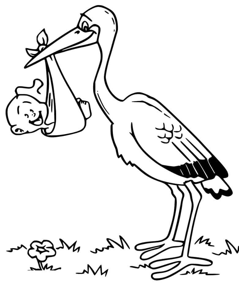 Dibujo de Linda Cigüeña Con Bebé 1 para Colorear y Imprimir