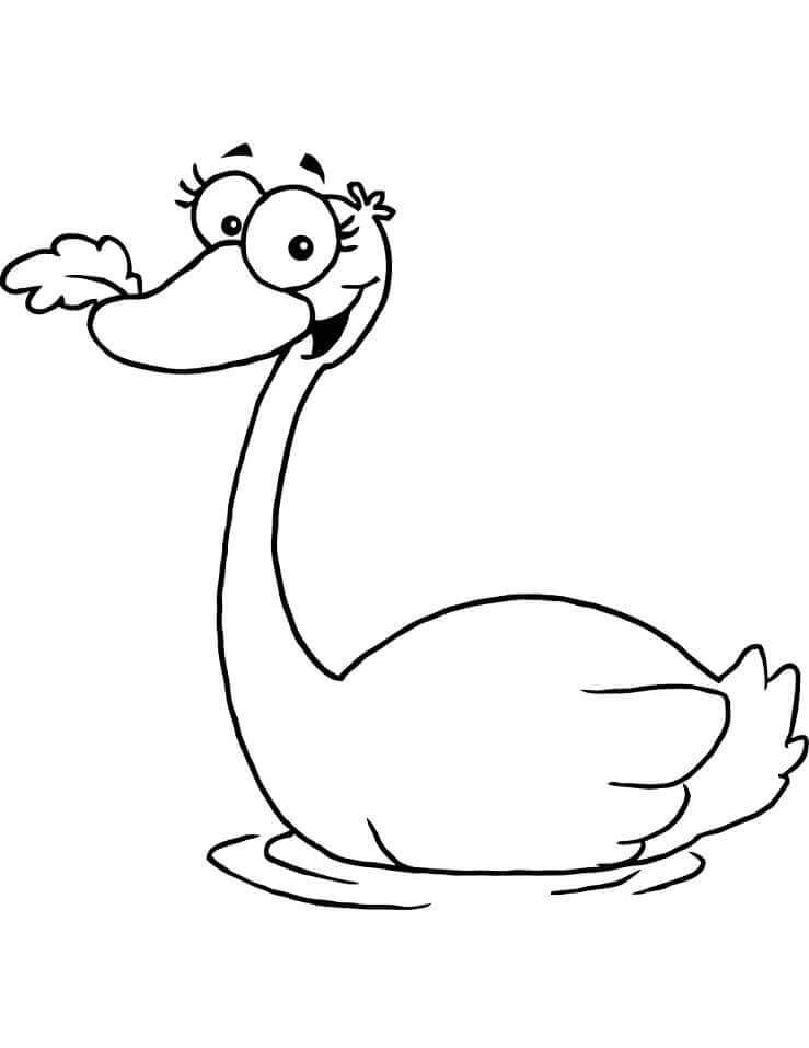 Dibujo de Cisne de Dibujos Animados para Colorear y Imprimir
