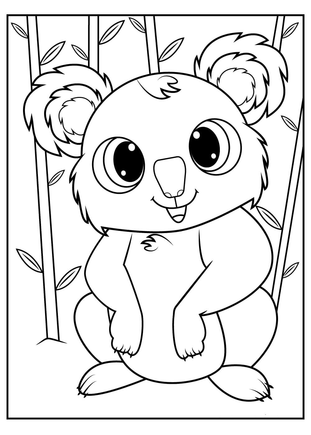 Dibujo de Divertido Koala Con Bambú para Colorear y Imprimir