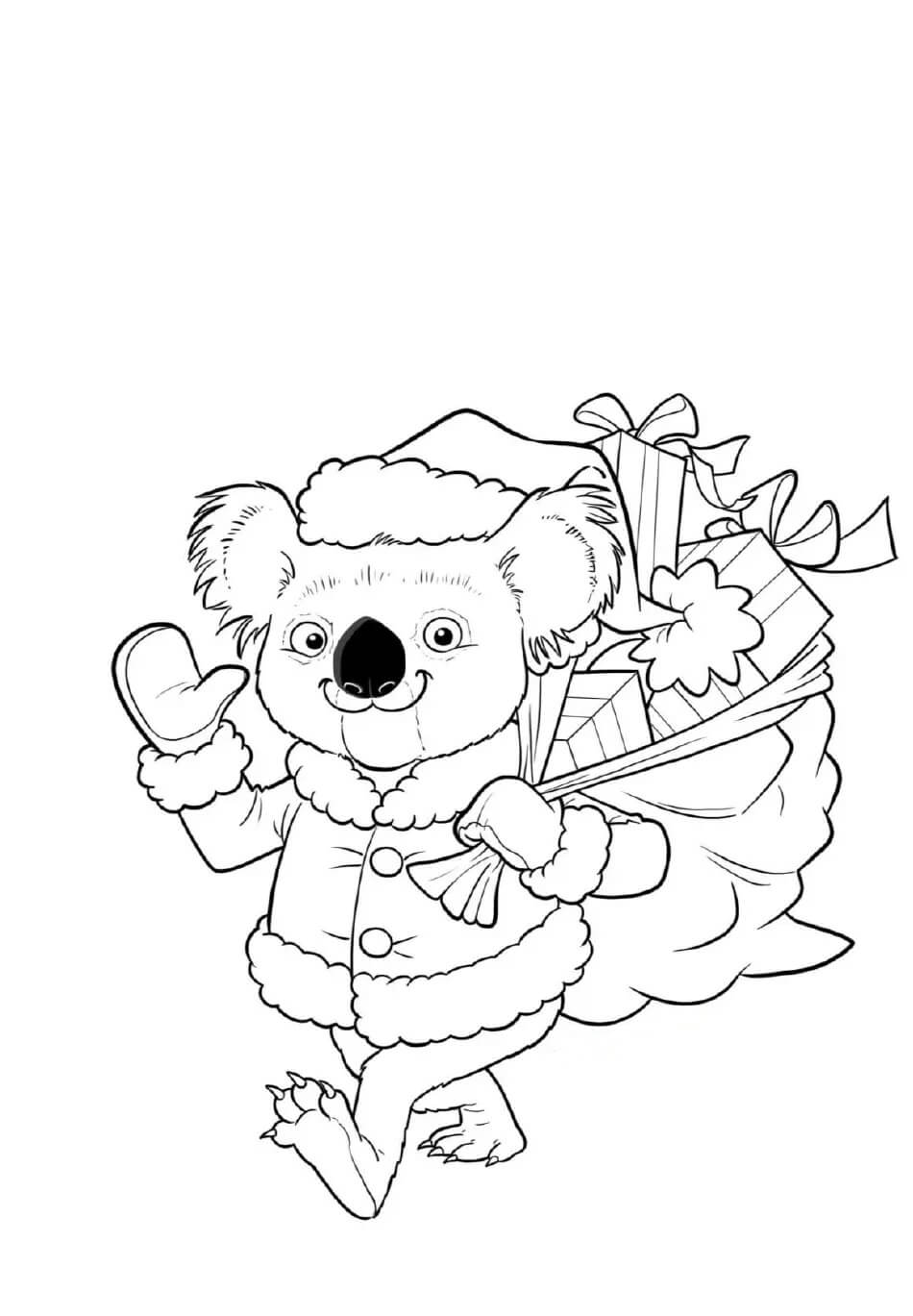 Dibujo de ¡Feliz Navidad Koala para Colorear y Imprimir