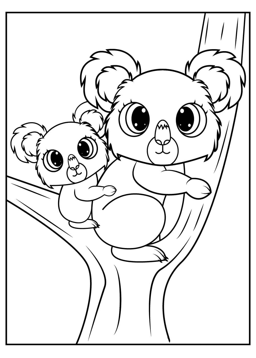 Dibujo de Hermano Koala Con Bebé Koala para Colorear y Imprimir