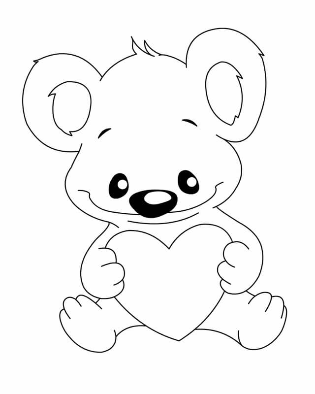 Dibujo de Koala Con Corazón para Colorear y Imprimir