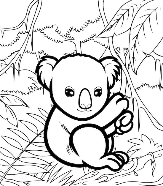 Dibujo de Koala Con Hojas para Colorear y Imprimir