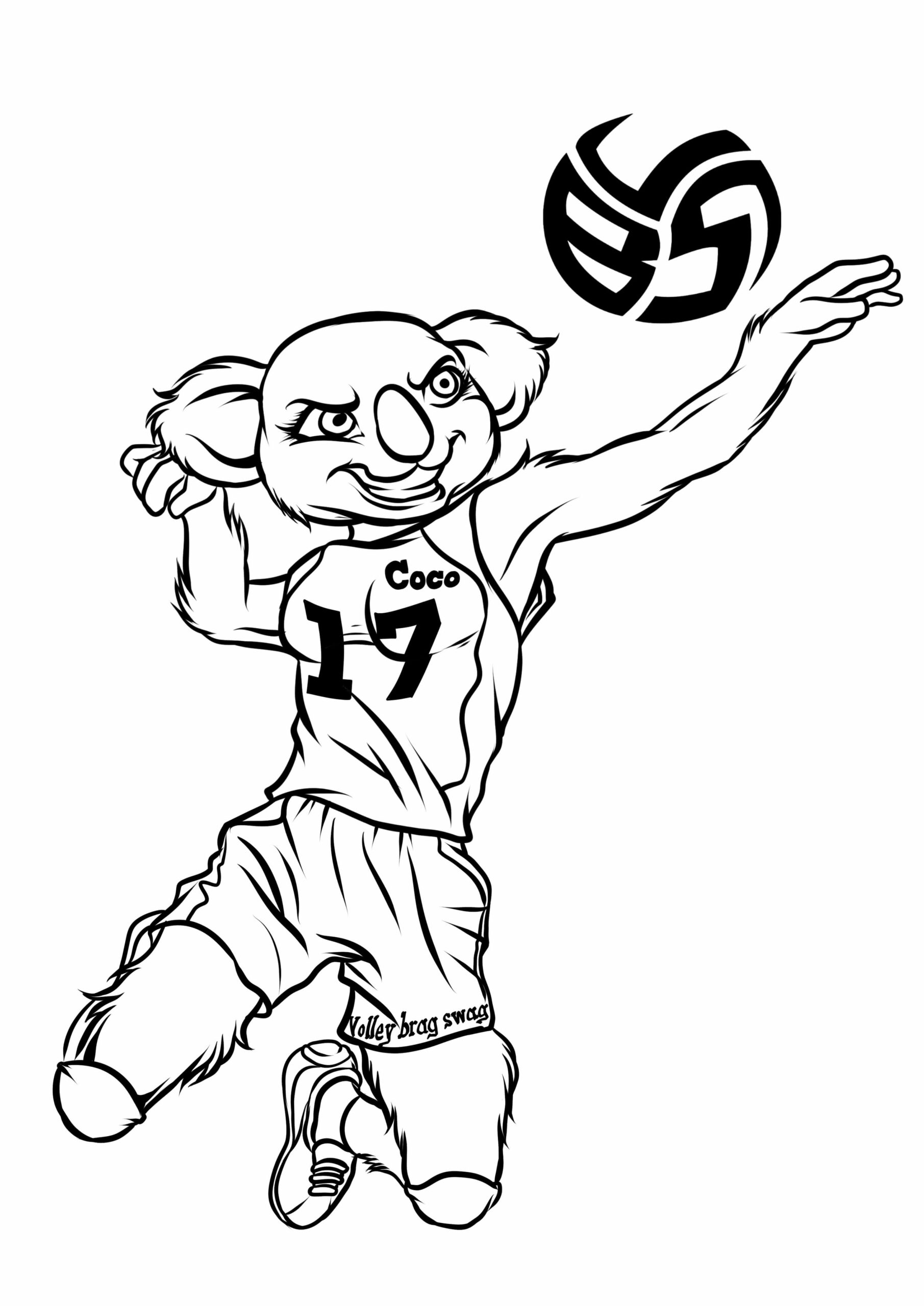 Dibujo de Koala de Dibujos Animados Jugando Voleibol para Colorear y Imprimir