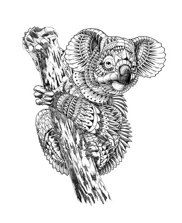 Dibujo de Mándala Koala para Colorear y Imprimir
