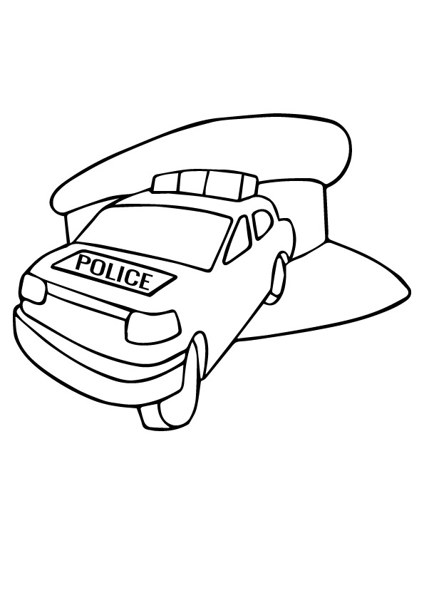 dibujos de coche de policia y sombrero para colorear