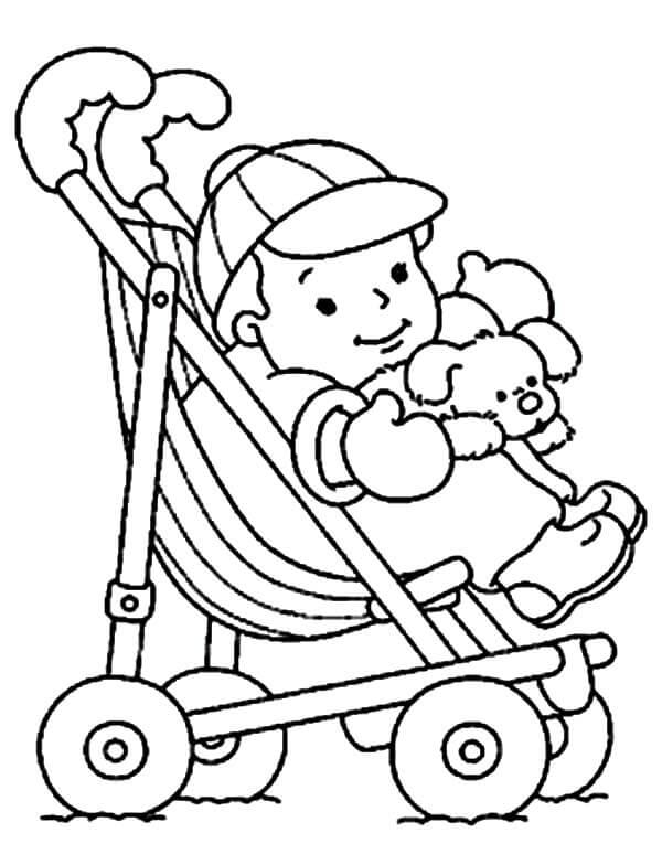 Dibujo de Bebé Chico En Cochecito para Colorear y Imprimir