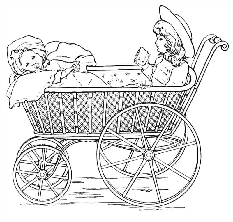 Dibujo de Cochecito de Muñecas para Colorear y Imprimir