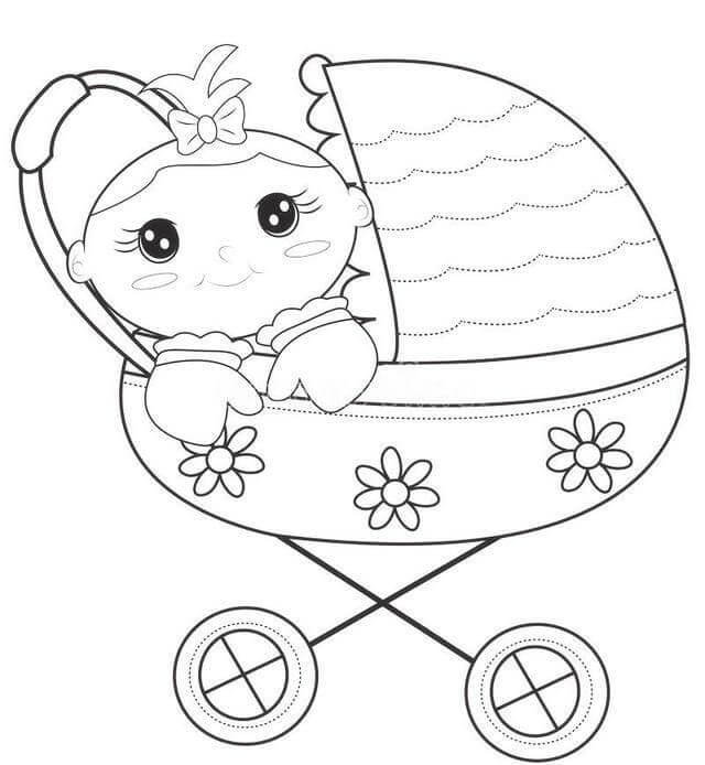 Dibujo de Linda Bebé En Cochecito para Colorear y Imprimir