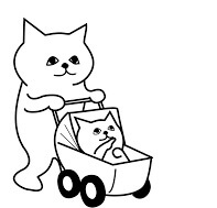 Dibujo de Madre Gata Con Gatito En Cochecito para Colorear y Imprimir