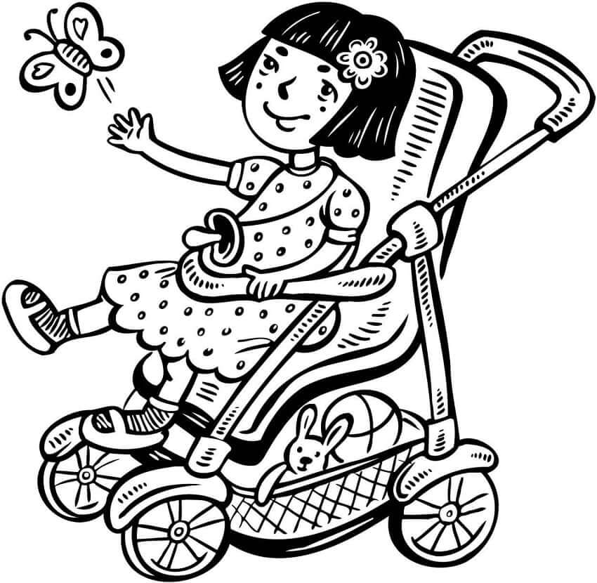 Dibujo de Niña En Cochecito para Colorear y Imprimir