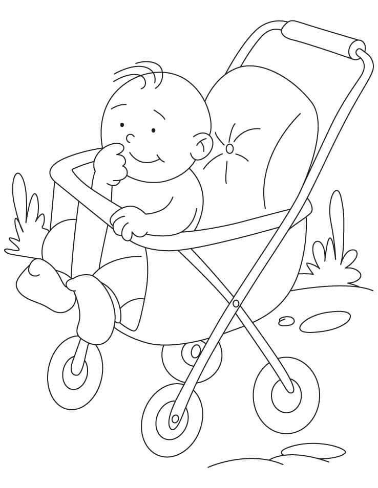 Dibujo de Niño En Cochecito para Colorear y Imprimir