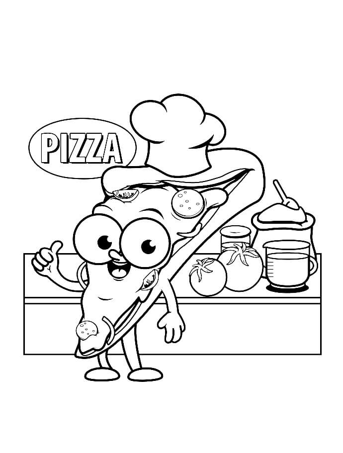 Dibujo de Chef de Pizza En La Cocina para Colorear y Imprimir