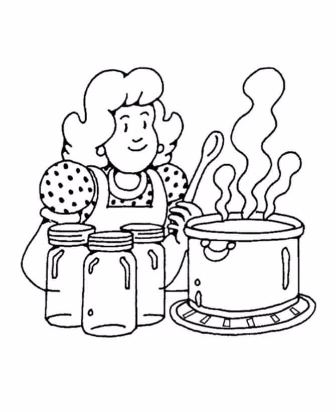 Dibujo de Chica Cocinando En La Cocina para Colorear y Imprimir