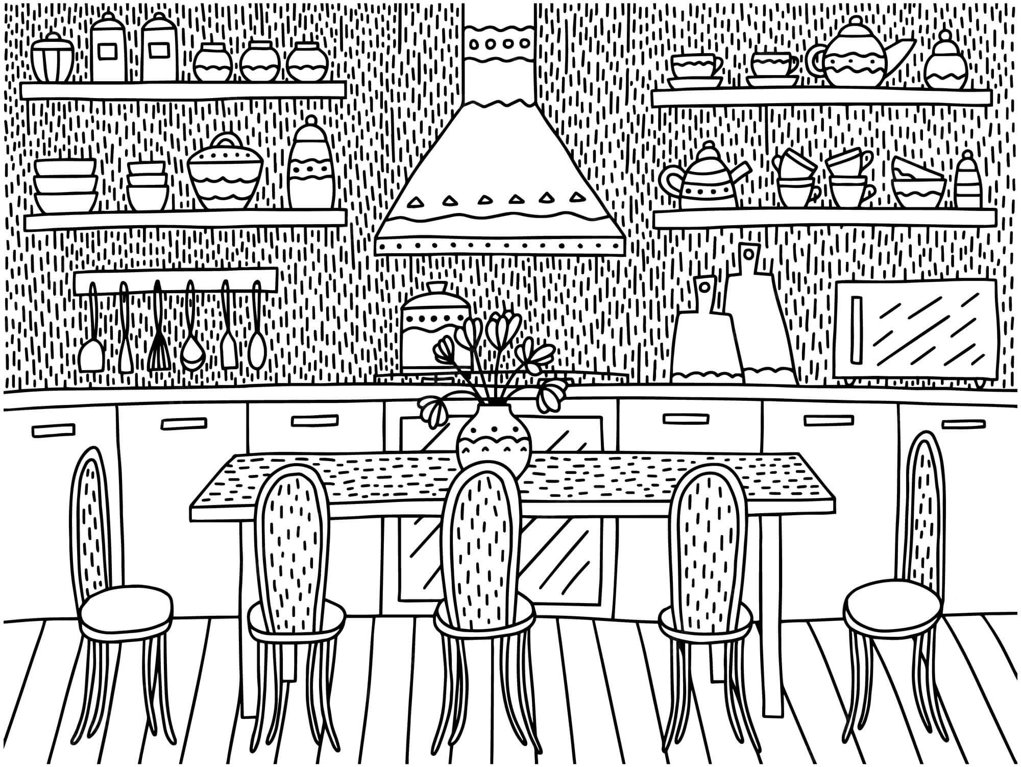 Dibujo de Cocina Acogedora para Colorear y Imprimir