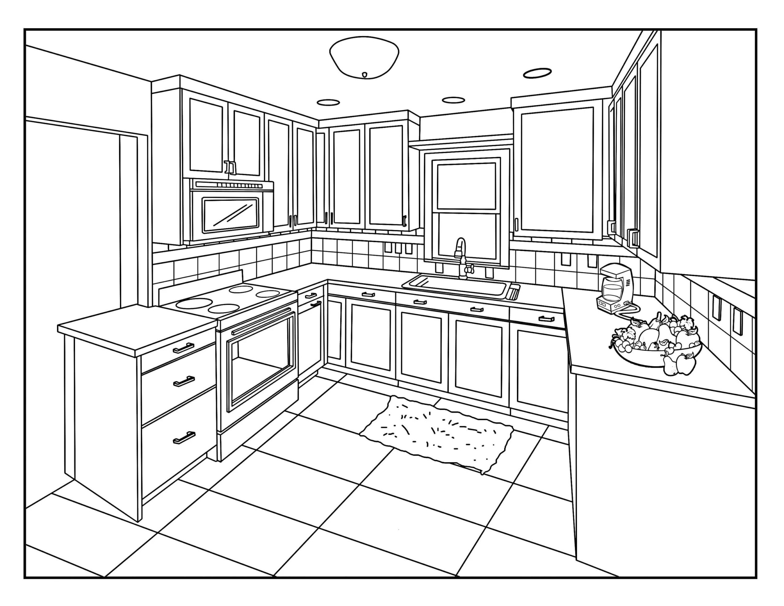 Dibujo de Cocina Alrededor de La Casa para Colorear y Imprimir