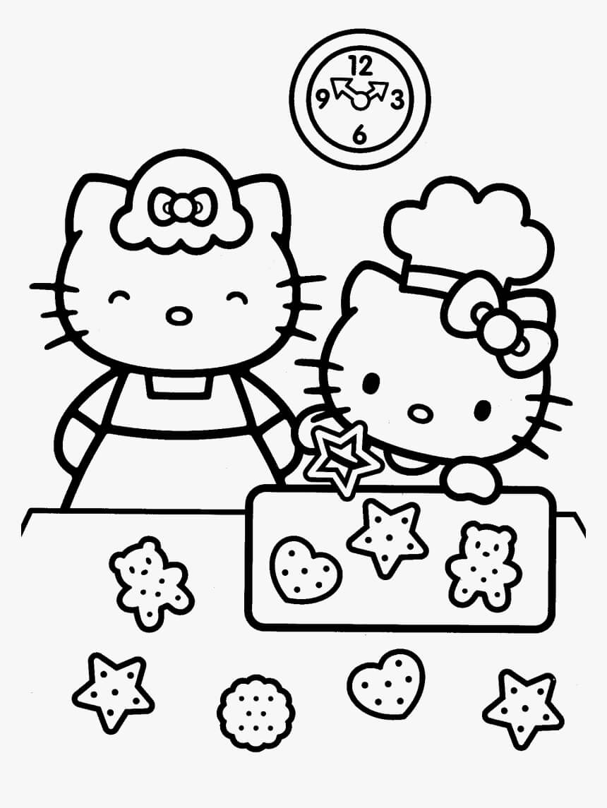 Dibujo de Hello Kitty Cocinar En La Cocina para Colorear y Imprimir