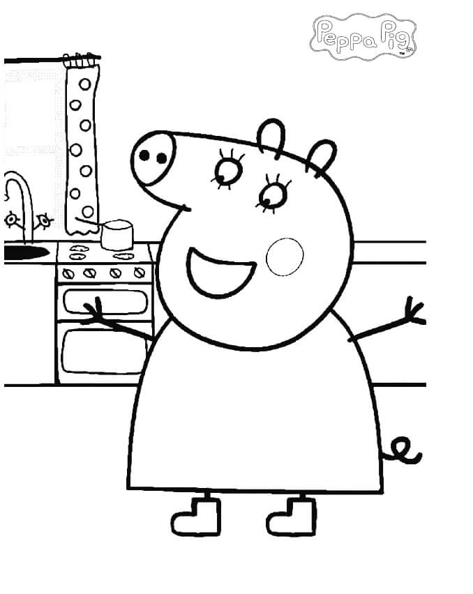 Dibujo de Momia Pig En La Cocina para Colorear y Imprimir