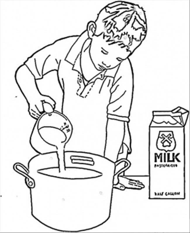 Dibujo de Niño Pequeño Cocina En La Cocina para Colorear y Imprimir