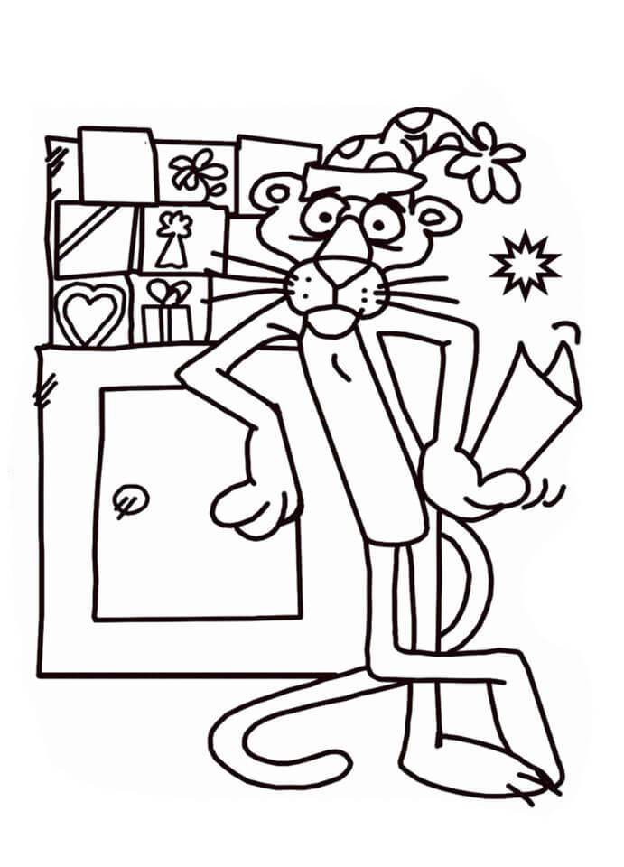 Dibujo de Pantera Rosa En La Cocina para Colorear y Imprimir