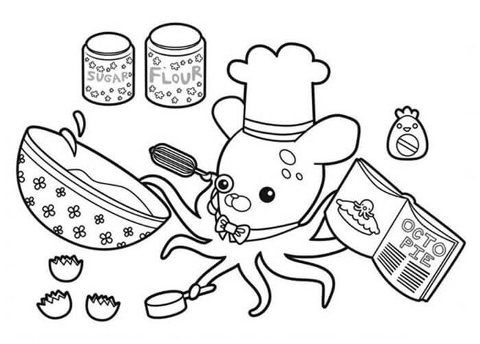 Dibujo de Pulpo En La Cocina para Colorear y Imprimir