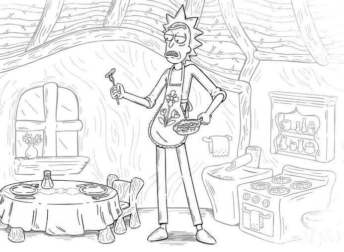 Dibujo de Rick En La Cocina para Colorear y Imprimir