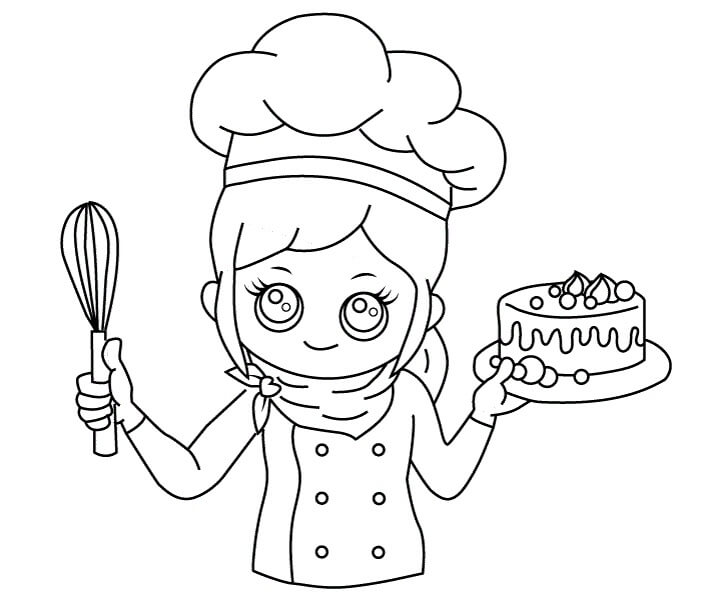 dibujo chef con pastel para colorear