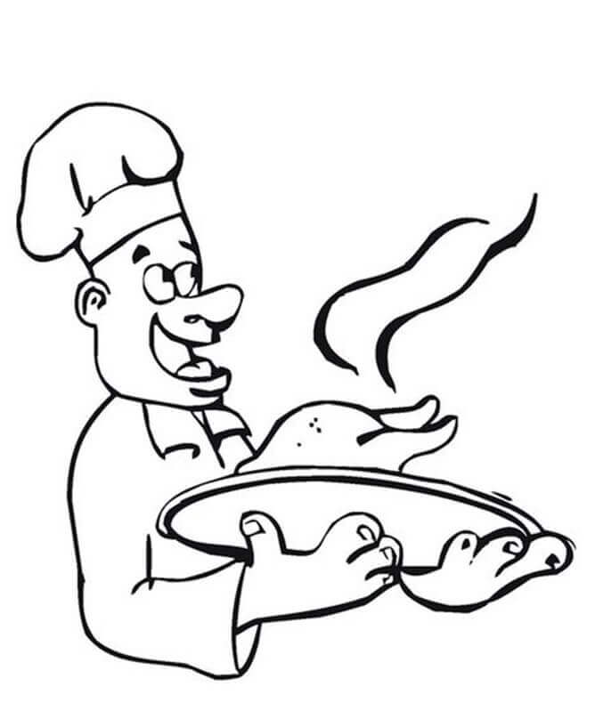 dibujo cocinero cocinando pollo para colorear
