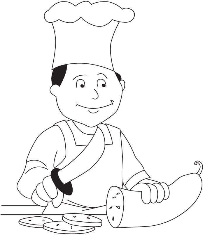 dibujo cocinero cortando calabacin para colorear