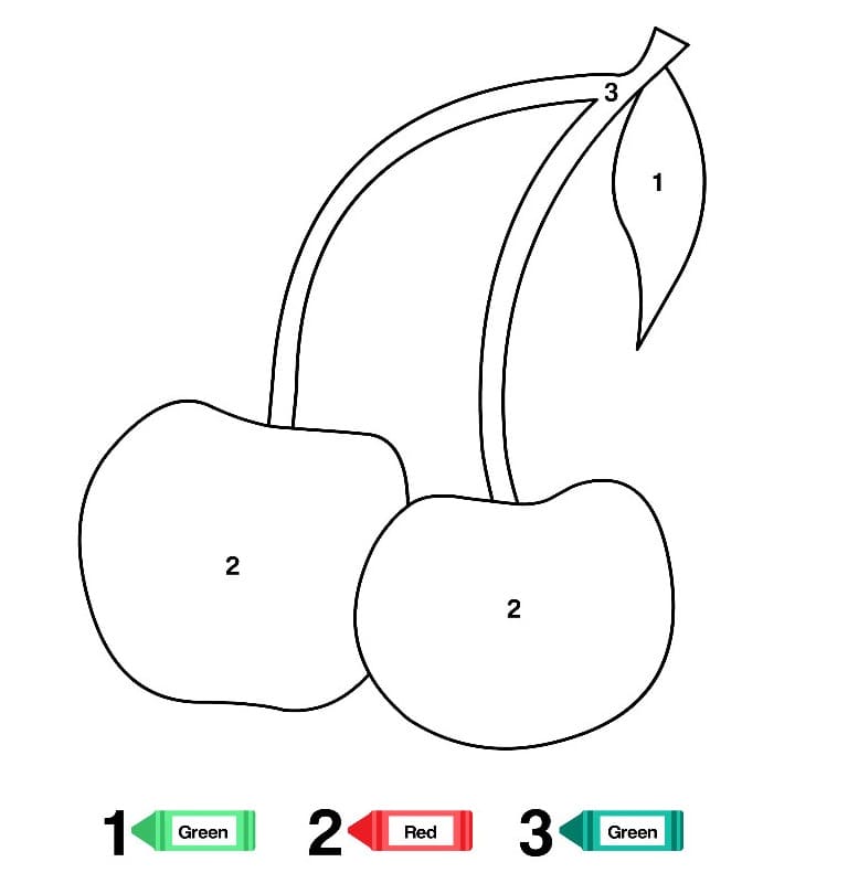 dibujo color de cereza por numero pagina para colorear para colorear