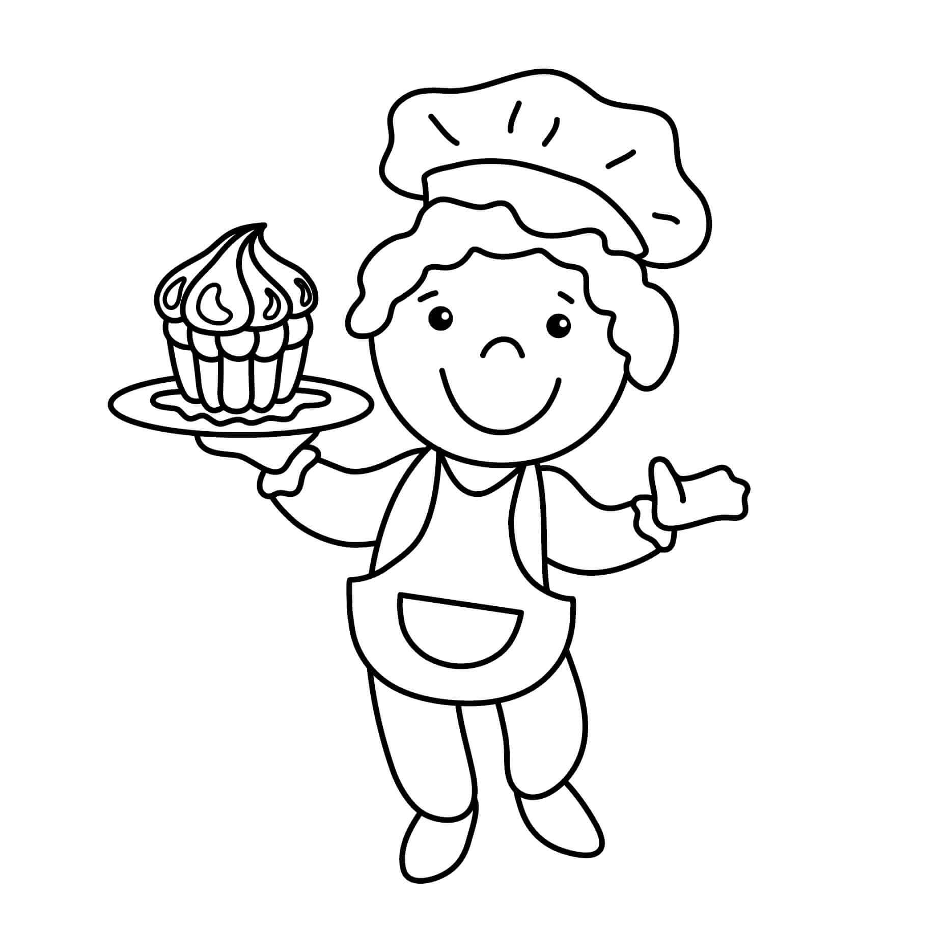dibujo lindo nino cocinero para colorear