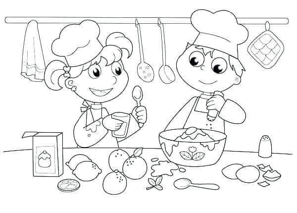 dibujo pareja cocinero para colorear