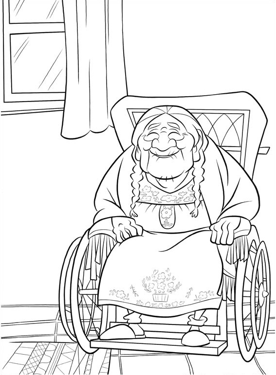 Dibujo de Mamá Coco Sonriente para Colorear y Imprimir
