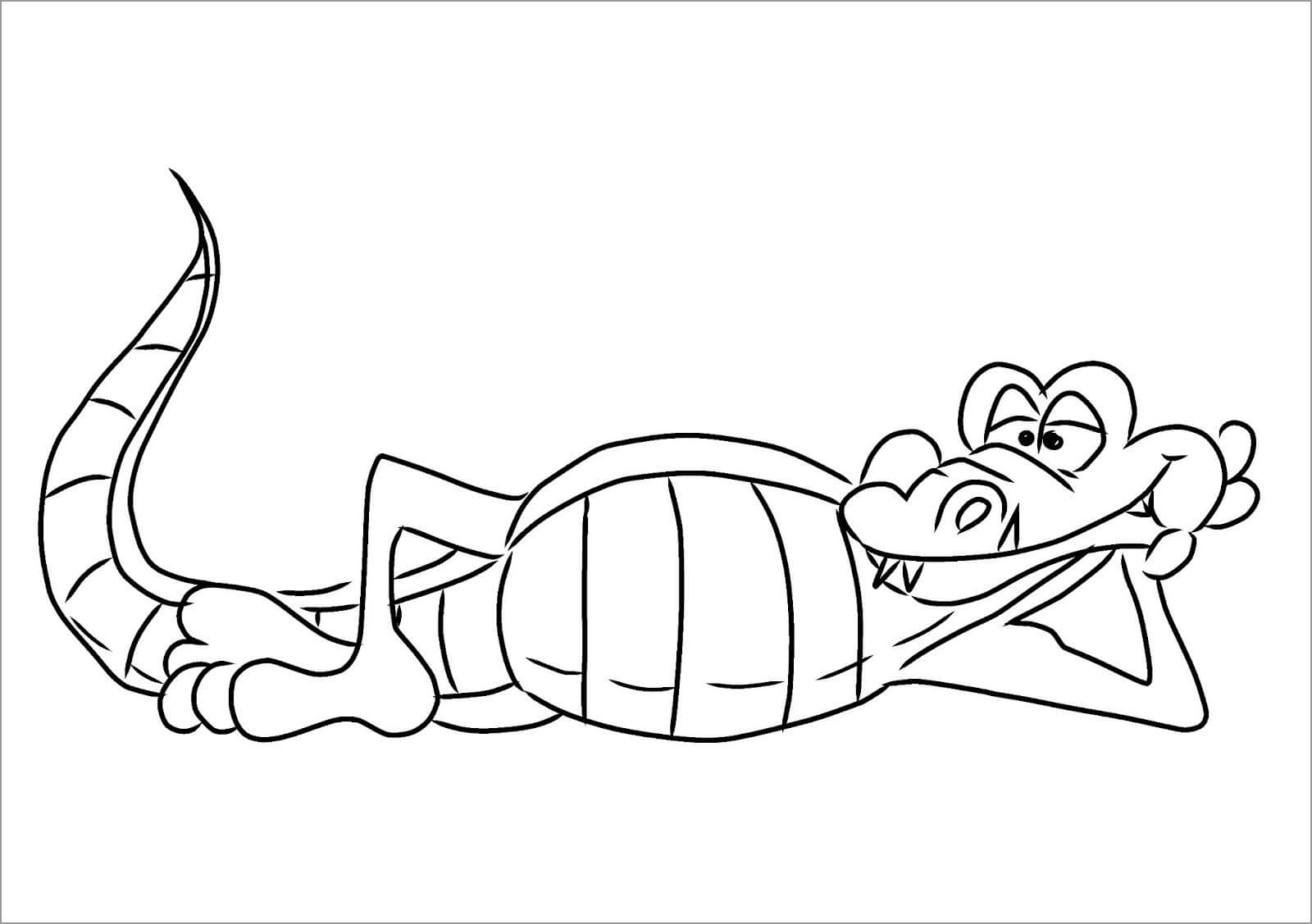 dibujo cocodrilo acostado para imprimir y colorear
