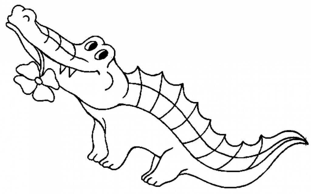 dibujo cocodrilo con trebol de cuatro hojas para imprimir y colorear
