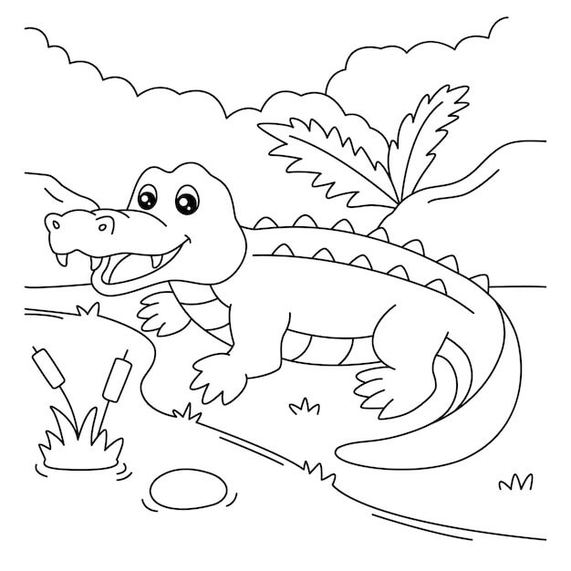 dibujo cocodrilo de dibujos animados y nino para imprimir y colorear